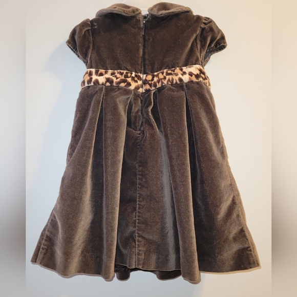 Vintage Baby GAP Brown Velour Peter Pan Collared Dress Animal Print Trim 12-18 - Picture 2 of 5